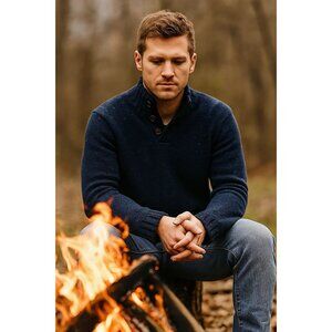 Nautica Navy Cowl Neck Sweater Marble Knit 4-Button Size Medium